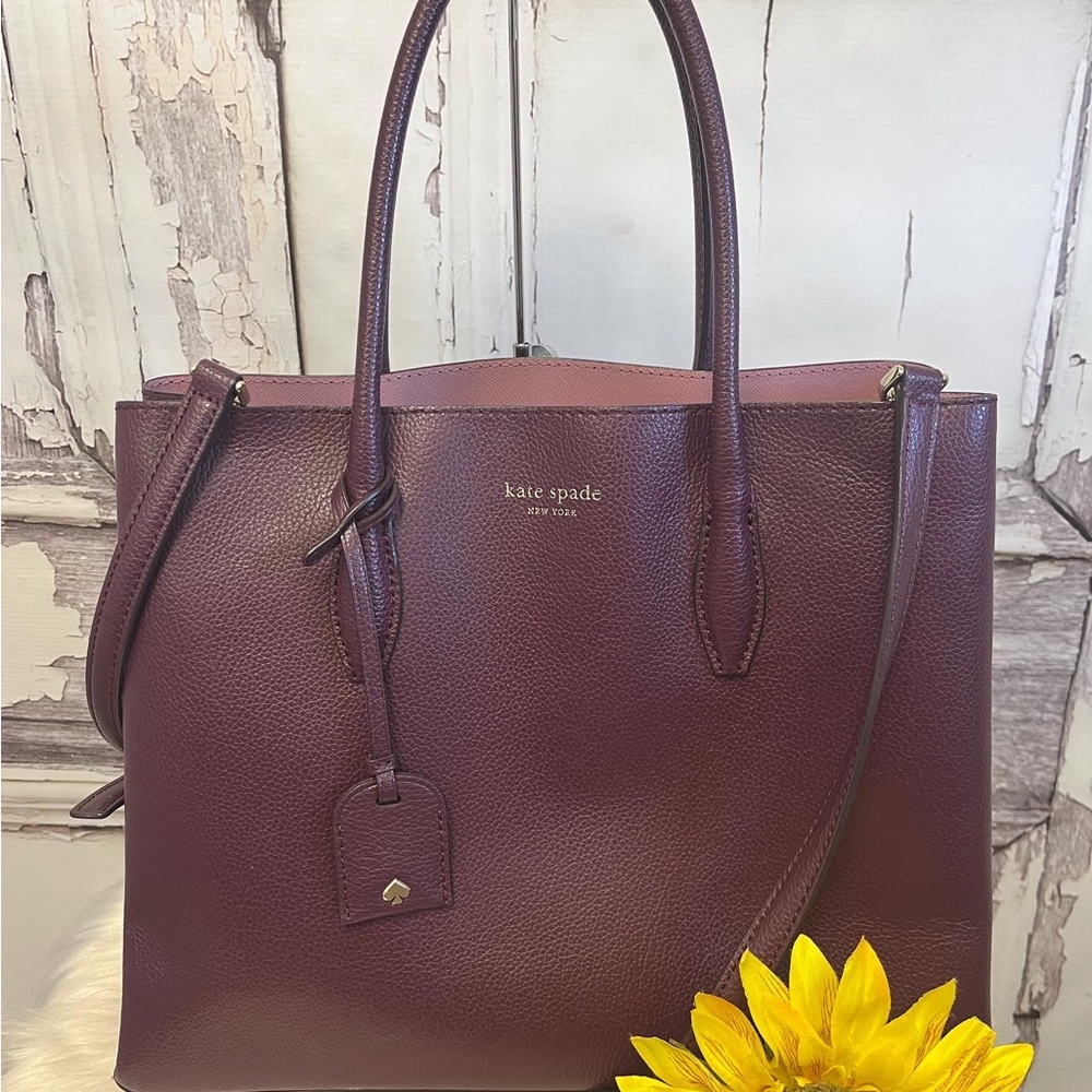 Kate Spade Eva Medium Deep Plum Pebbled Leather Tote Bag